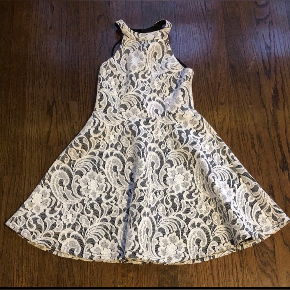 Floral Lace Halter Black White Size S Dress Regency Glam Marilyne Monroe Style - Picture 2 of 7